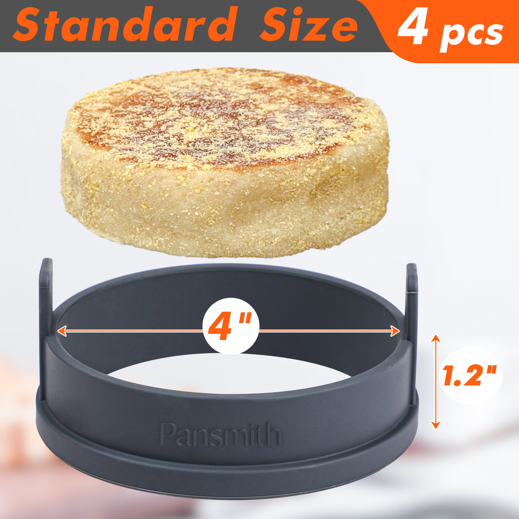 Pansmith Inner 4 inch Silicone English Muffin Rings, Nonstick Cookie Rings Crumpet Ring, BPA-Free, Set of 4