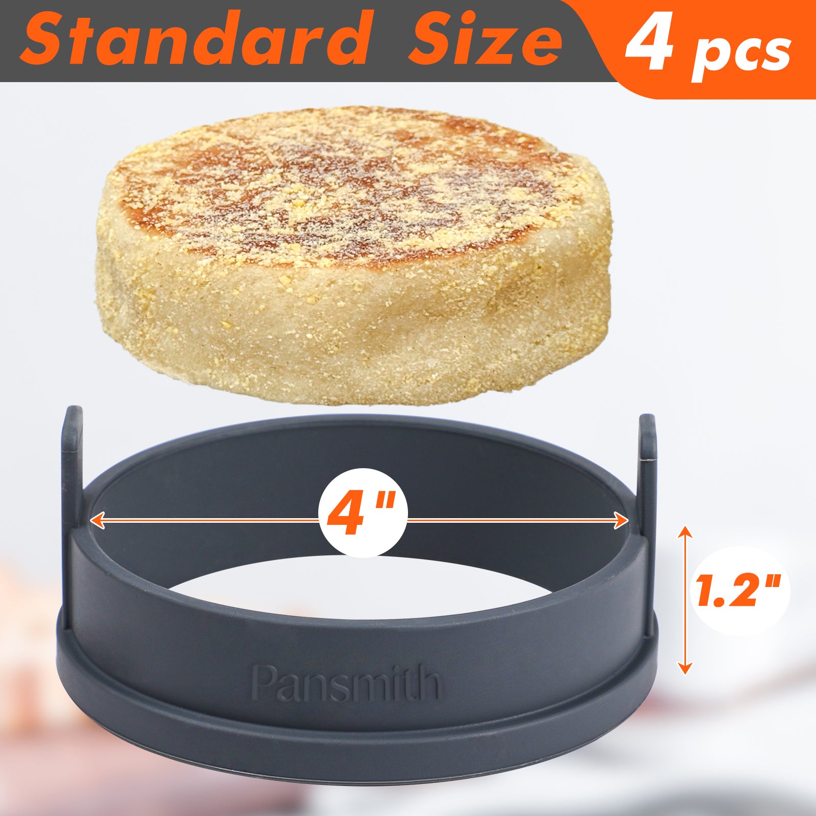Pansmith Inner 4 inch Silicone English Muffin Rings, Nonstick Cookie Rings Crumpet Ring, BPA-Free, Set of 4