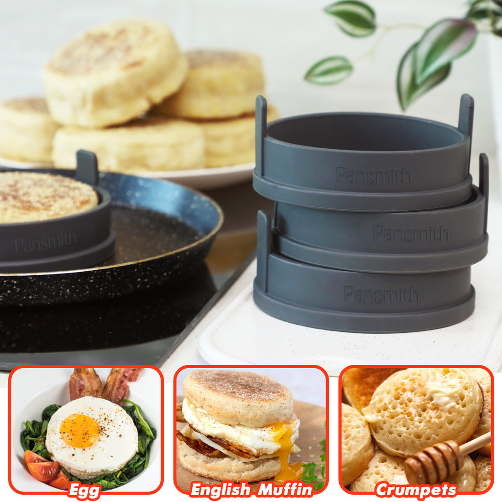 Pansmith Inner 4 inch Silicone English Muffin Rings, Nonstick Cookie Rings Crumpet Ring, BPA-Free, Set of 4