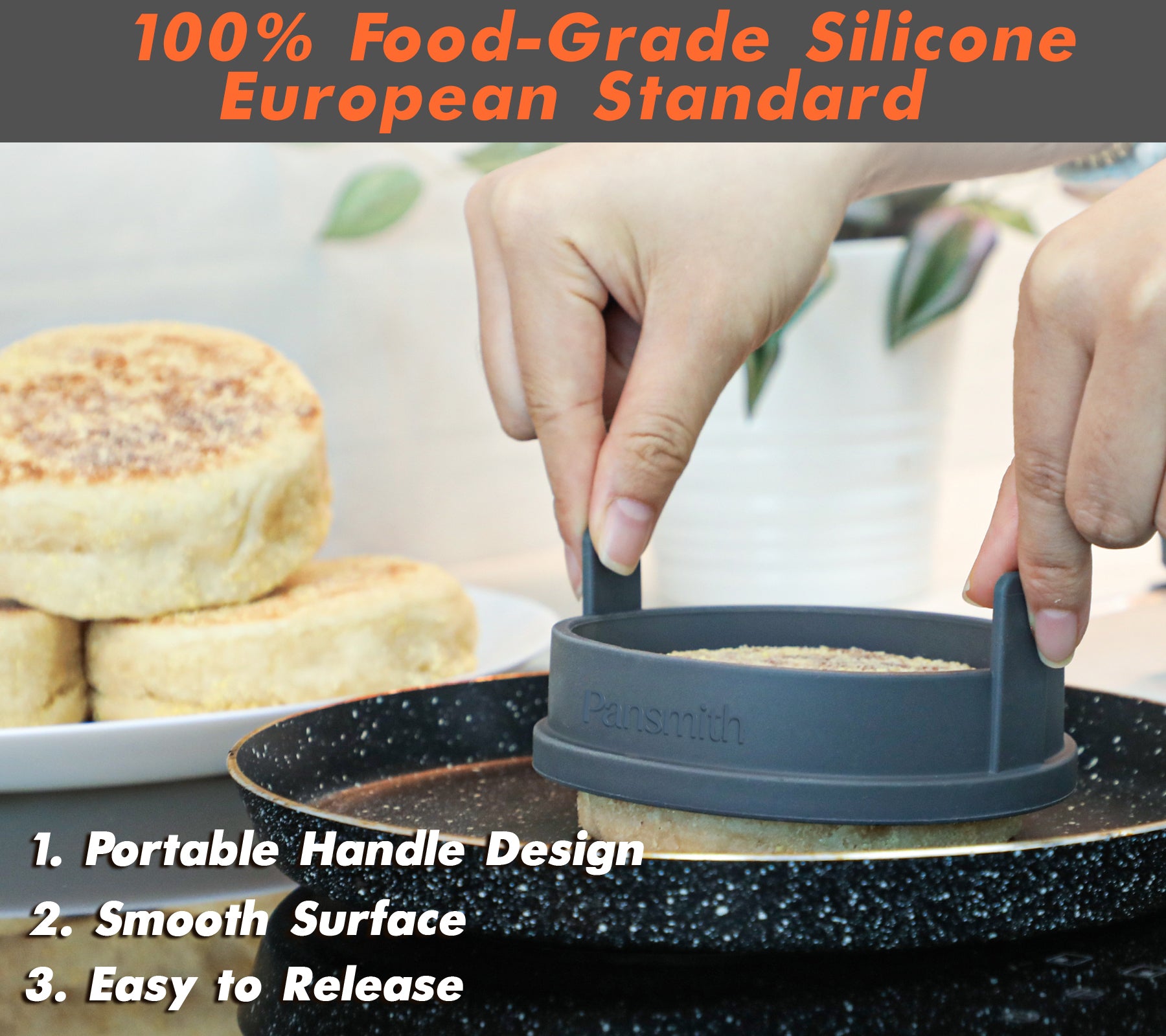 Pansmith Inner 4 inch Silicone English Muffin Rings, Nonstick Cookie Rings Crumpet Ring, BPA-Free, Set of 4