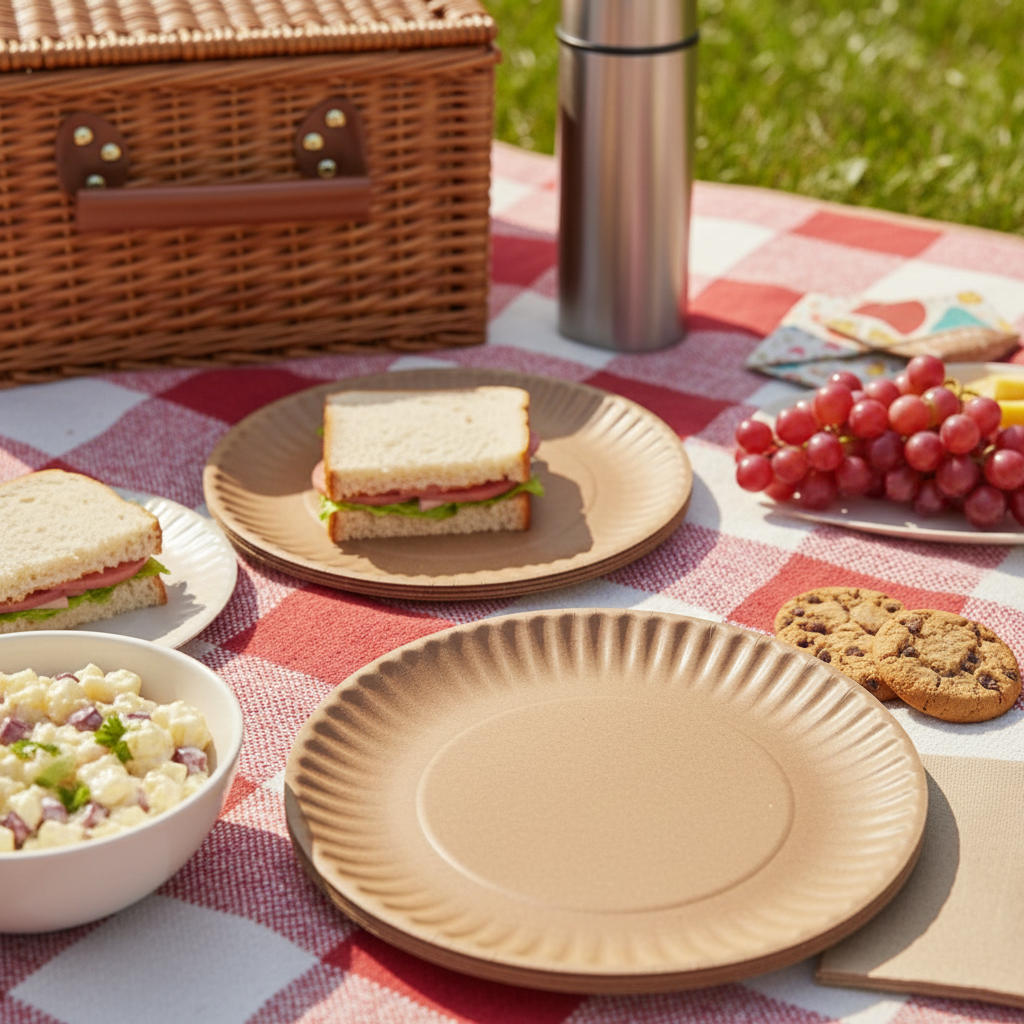 Pansmith Convenient Disposable Brown Kraft Paper Plates - Unbleached and Uncoated 9-inch - 30 Count