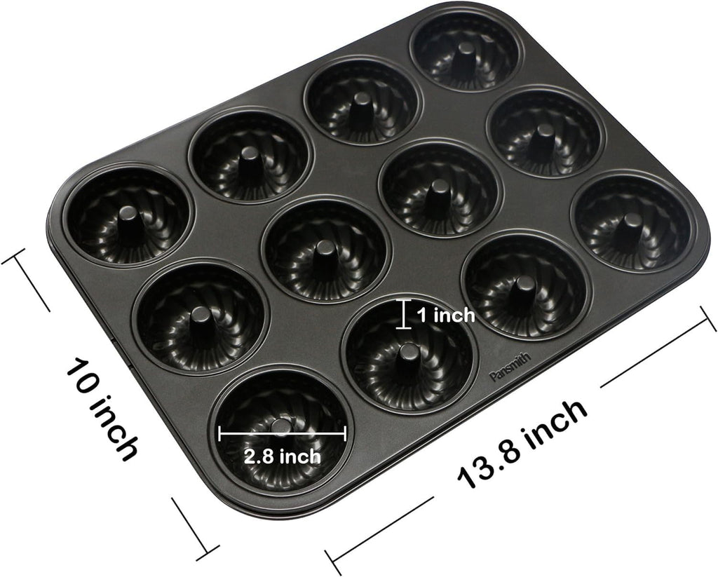 Pansmith Mini Fluted Tube Cake Pan, Non-Stick 2.8 Inch Cake Baking Pan, Heavy Gauge Carbon Steel (12-Cavity)