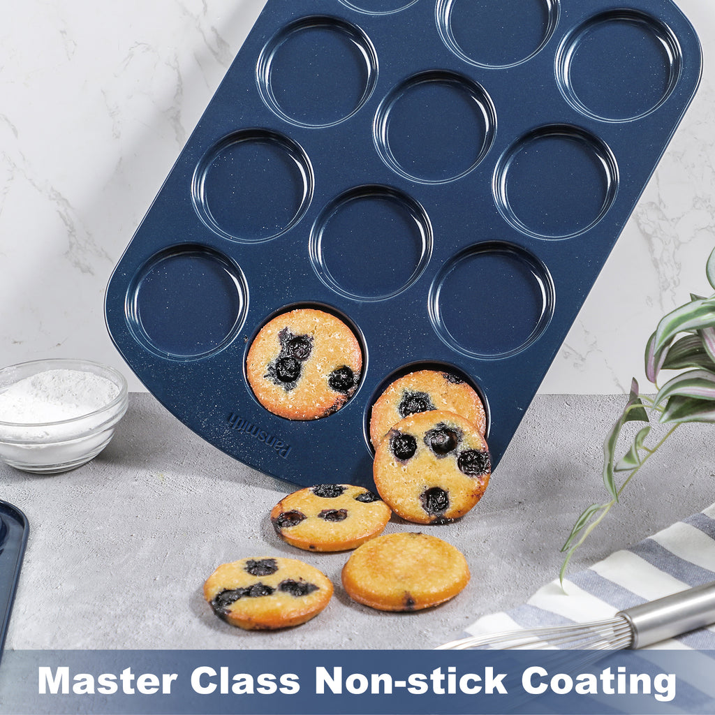 Pansmith Non-Stick Muffin Top Pan for Baking Egg Bites, Whoopie Pies, Cookies, Yorkshire Pudding, Heavy Gauge Carbon Steel Set of 2