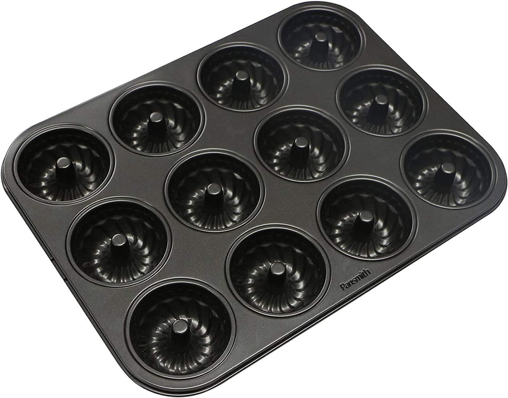 Pansmith Mini Fluted Tube Cake Pan, Non-Stick 2.8 Inch Cake Baking Pan, Heavy Gauge Carbon Steel (12-Cavity)