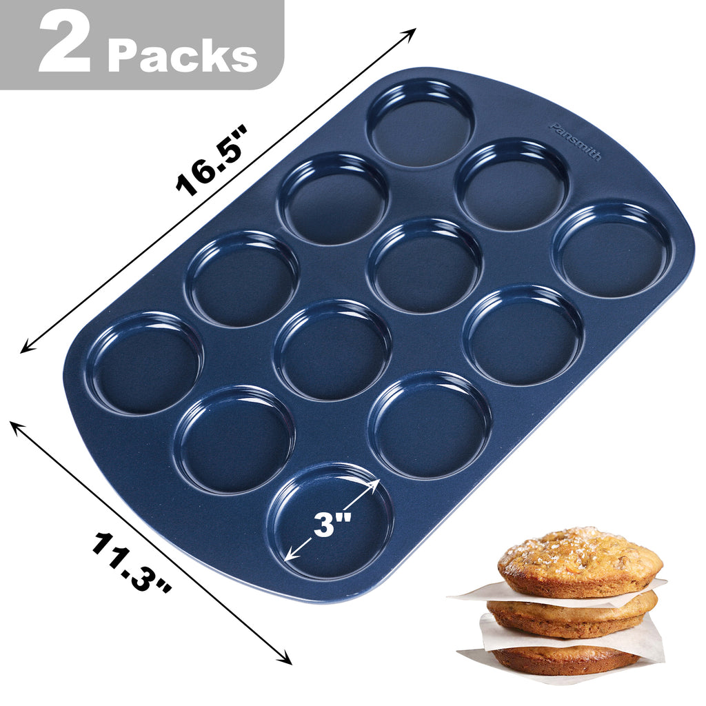 Pansmith Non-Stick Muffin Top Pan for Baking Egg Bites, Whoopie Pies, Cookies, Yorkshire Pudding, Heavy Gauge Carbon Steel Set of 2