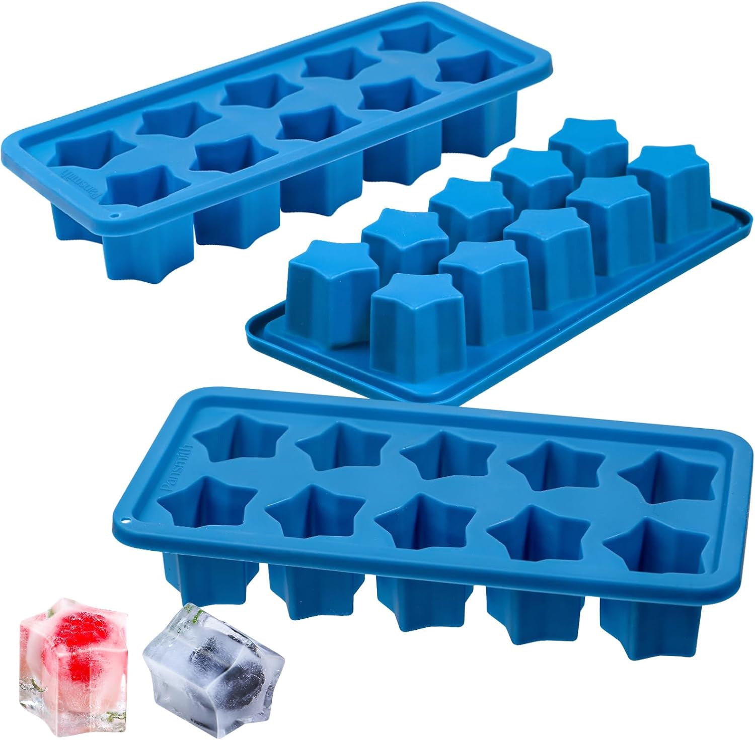 Pansmith Silicone Ice Cube Trays Star Shaped Ice Cube Molds for Whiskey and Cocktails, Easy Release Jelly Crayon Mold Pack of 3 Blue