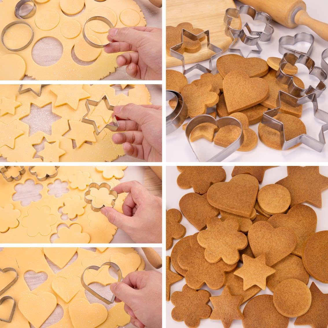 Pansmith Cookie Cutters Set 12 Pieces, Stainless Steel 3 Heart Cookie Cutters, 3 Star Cookie Cutters, 3 Flower Cookie Cutters, 3 Round Cookie Cutters for Valentine's Day Christmas Holiday