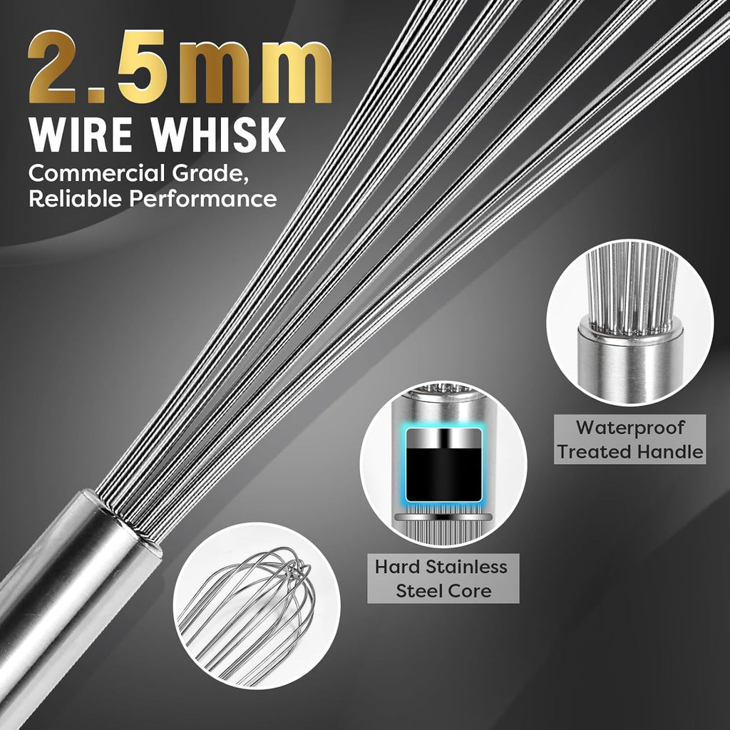 Pansmith Commercial Whisk Heavy Duty 17in Large Whisk, 304 Stainless Steel Whisks for Mixing, Beating, Blending, Professional Kitchen Tools