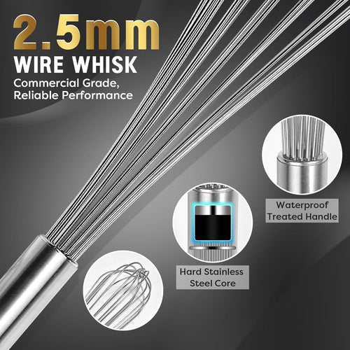 Pansmith Commercial Whisk Heavy Duty 17in Large Whisk, 304 Stainless Steel Whisks for Mixing, Beating, Blending, Professional Kitchen Tools