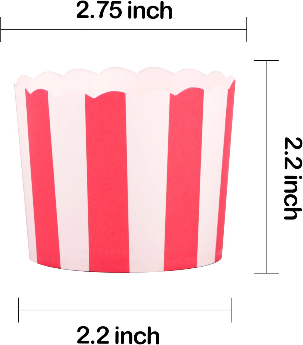 Pansmith 50pcs Full Size 6oz Paper Baking Cups Red Cupcake Liners Paper Snack Cups for Popcorn Cupcake Muffin Case Cupcake Bath Bomb, for Movie Party Decorations Set of 50 (Red Stripe)