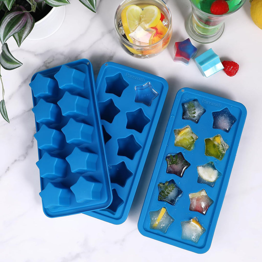 Pansmith Silicone Ice Cube Trays Star Shaped Ice Cube Molds for Whiskey and Cocktails, Easy Release Jelly Crayon Mold Pack of 3 Blue