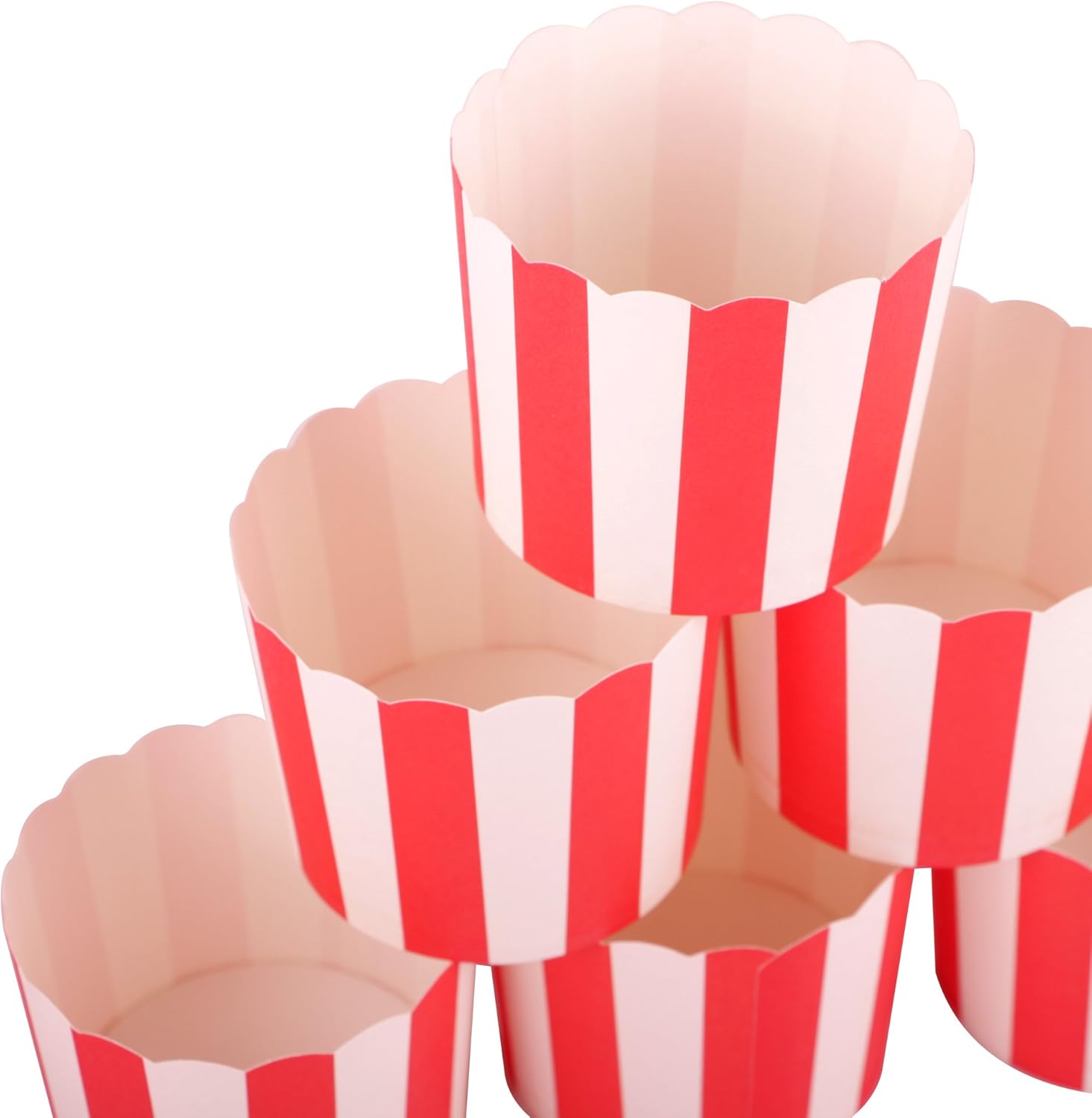 Pansmith 50pcs Full Size 6oz Paper Baking Cups Red Cupcake Liners Paper Snack Cups for Popcorn Cupcake Muffin Case Cupcake Bath Bomb, for Movie Party Decorations Set of 50 (Red Stripe)
