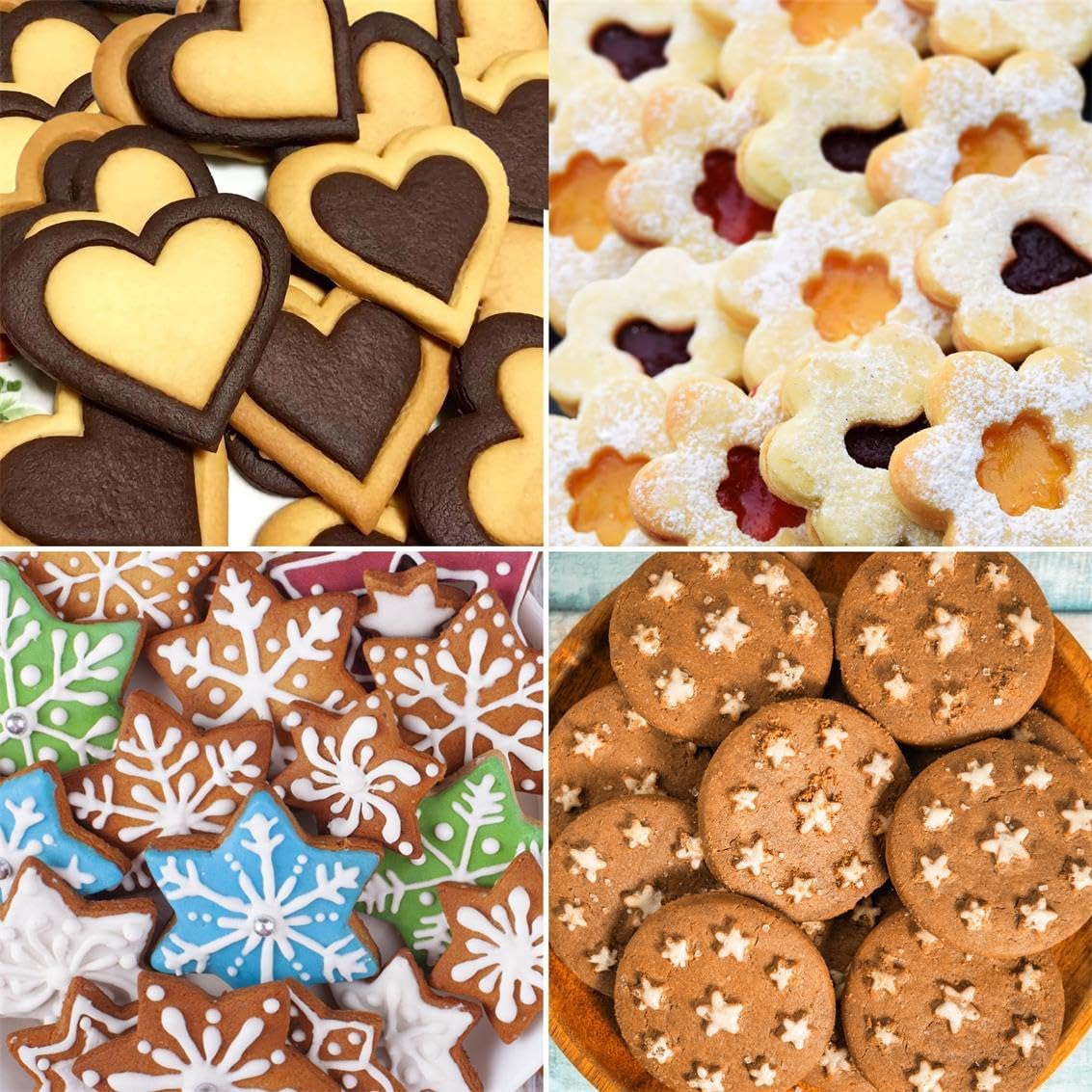 Pansmith Cookie Cutters Set 12 Pieces, Stainless Steel 3 Heart Cookie Cutters, 3 Star Cookie Cutters, 3 Flower Cookie Cutters, 3 Round Cookie Cutters for Valentine's Day Christmas Holiday
