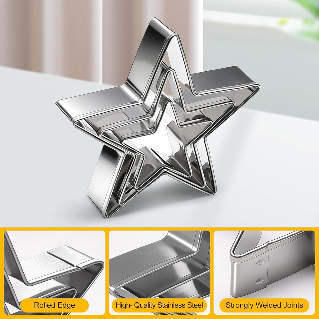 Pansmith Cookie Cutters Set 12 Pieces, Stainless Steel 3 Heart Cookie Cutters, 3 Star Cookie Cutters, 3 Flower Cookie Cutters, 3 Round Cookie Cutters for Valentine's Day Christmas Holiday
