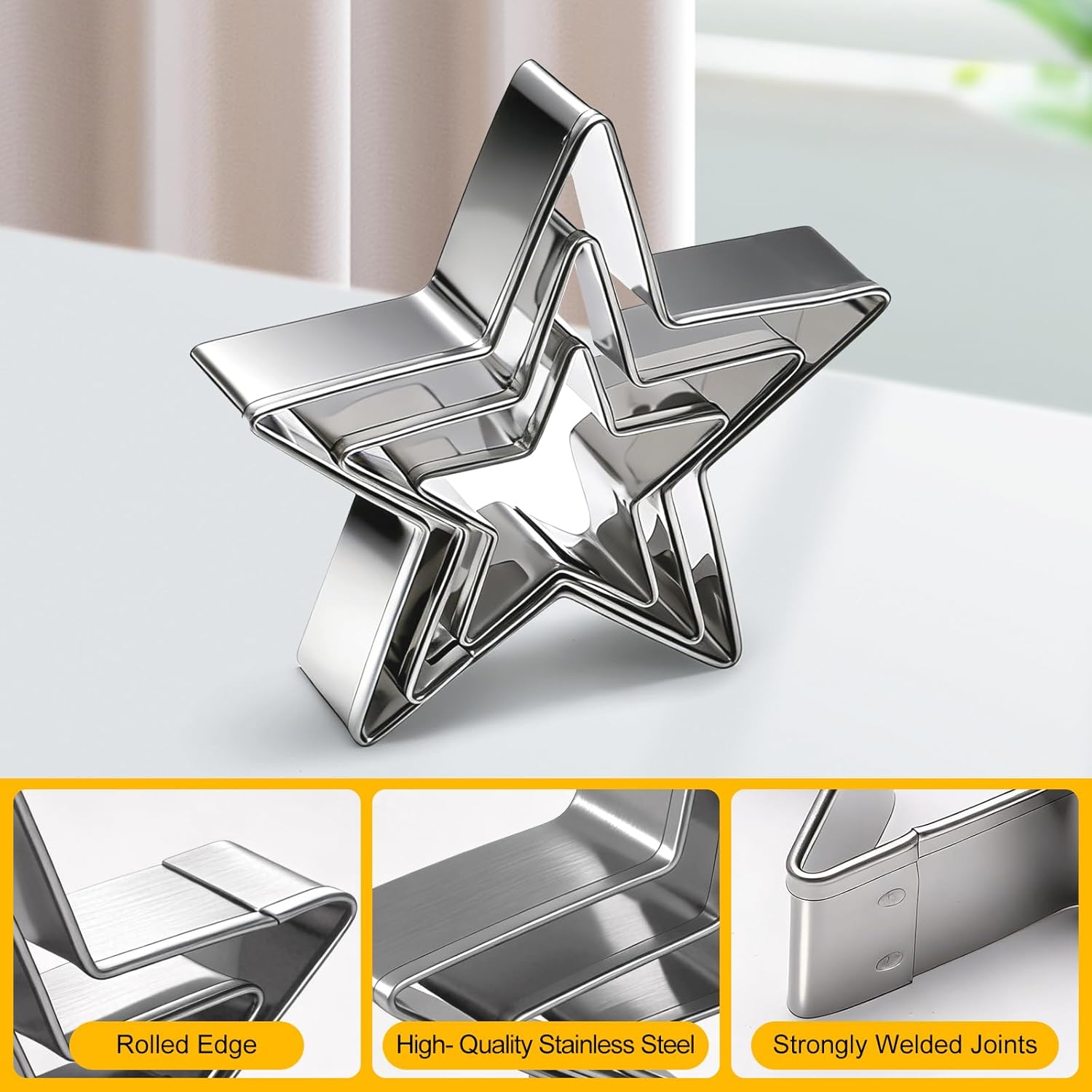 Pansmith Cookie Cutters Set 12 Pieces, Stainless Steel 3 Heart Cookie Cutters, 3 Star Cookie Cutters, 3 Flower Cookie Cutters, 3 Round Cookie Cutters for Valentine's Day Christmas Holiday