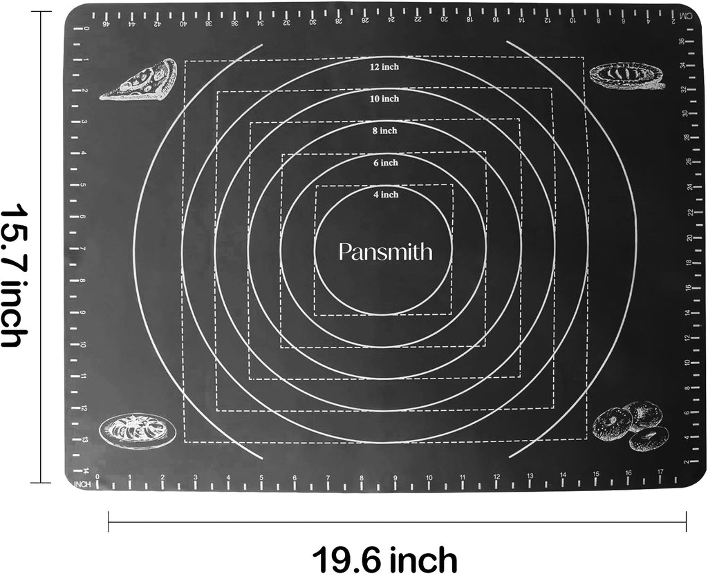 Pansmith 19.6 X 15.7 Inch Silicone Pastry Mat Baking Mat Rolling Dough with Measurements - Black