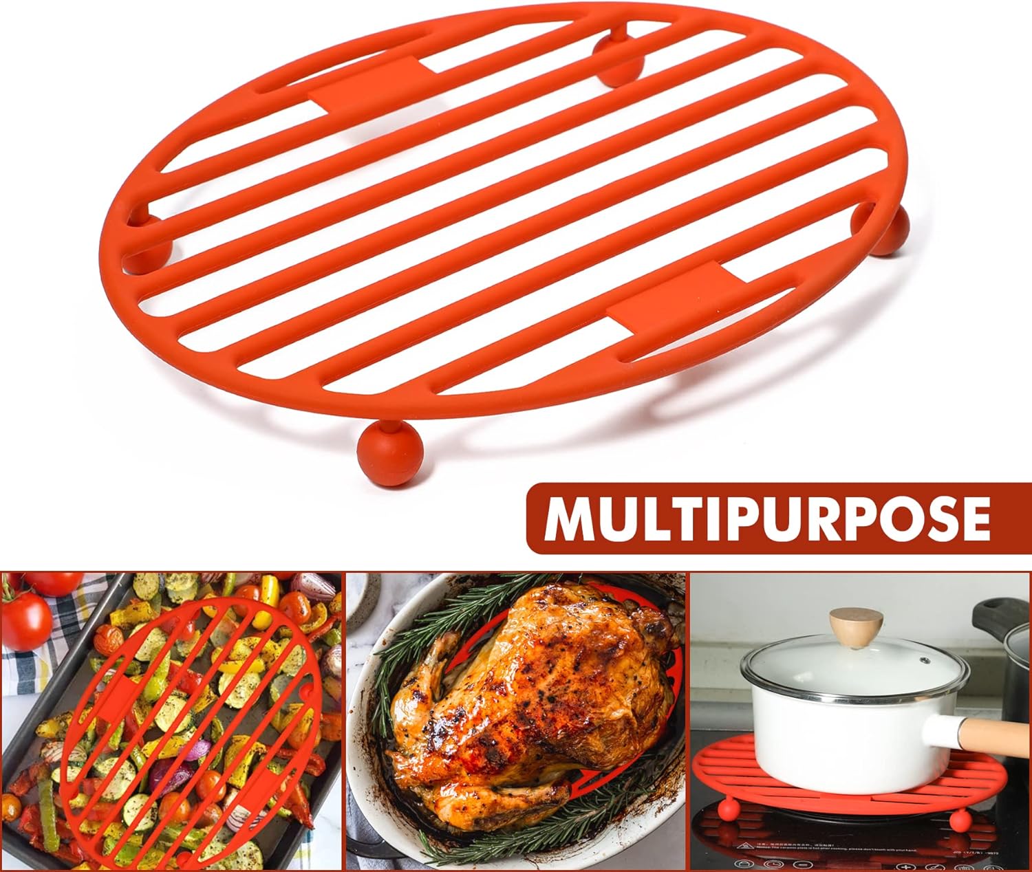 Pansmith Roasting Rack Oval Silicone 11x8 Inches Cooling Drying Rack Kitchen Cooking Rack for Baking Roasting Pan, Heat-Resistant Silicone Trivet