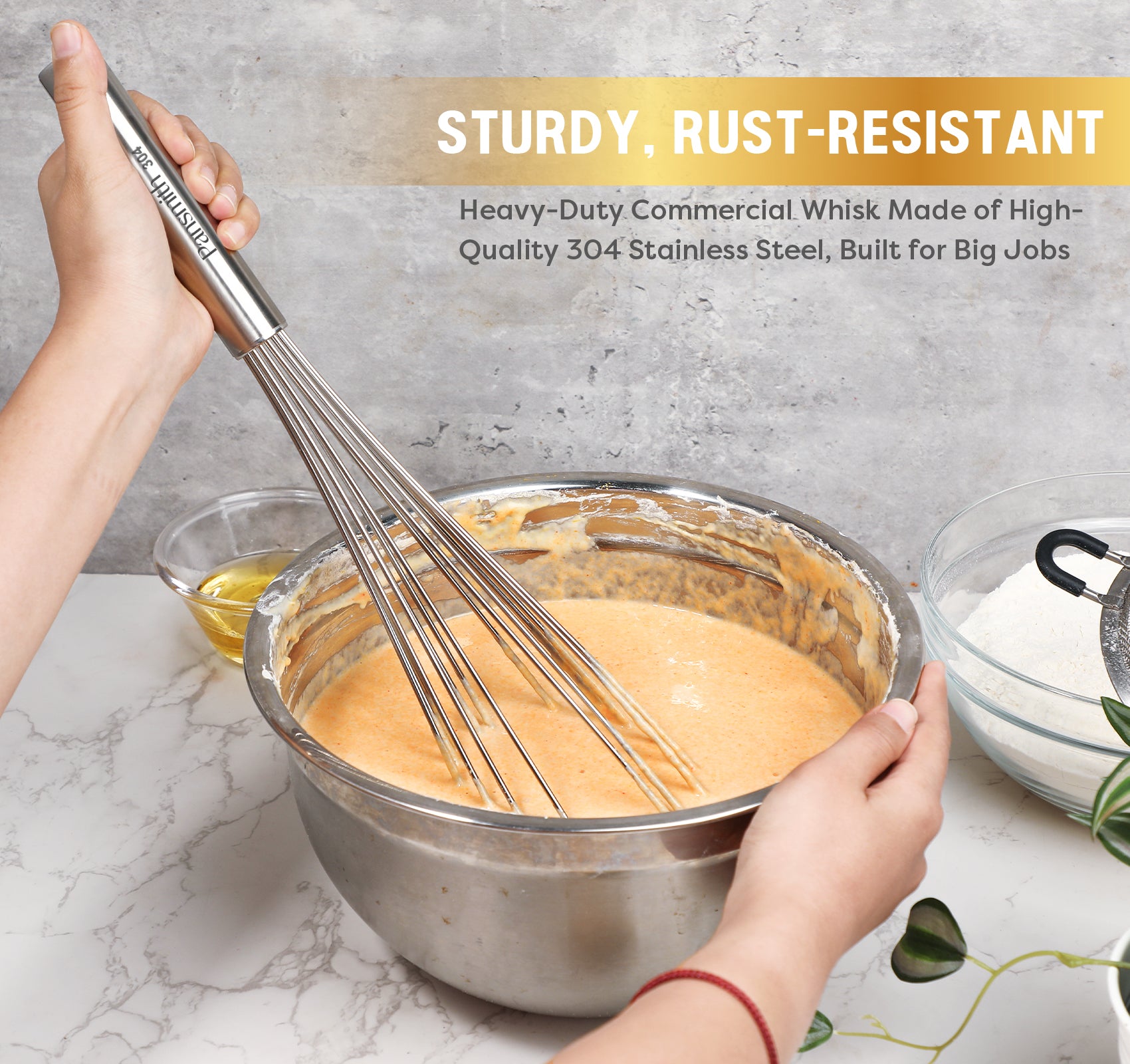 Pansmith Commercial Whisk Heavy Duty 17in Large Whisk, 304 Stainless Steel Whisks for Mixing, Beating, Blending, Professional Kitchen Tools