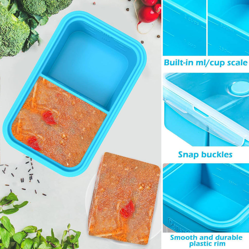 Pansmith Silicone Freezer Container with Lid, Food Storage Container, 2 Cup Tray for Soup Sauce Meal Prep, BPA Free - Blue