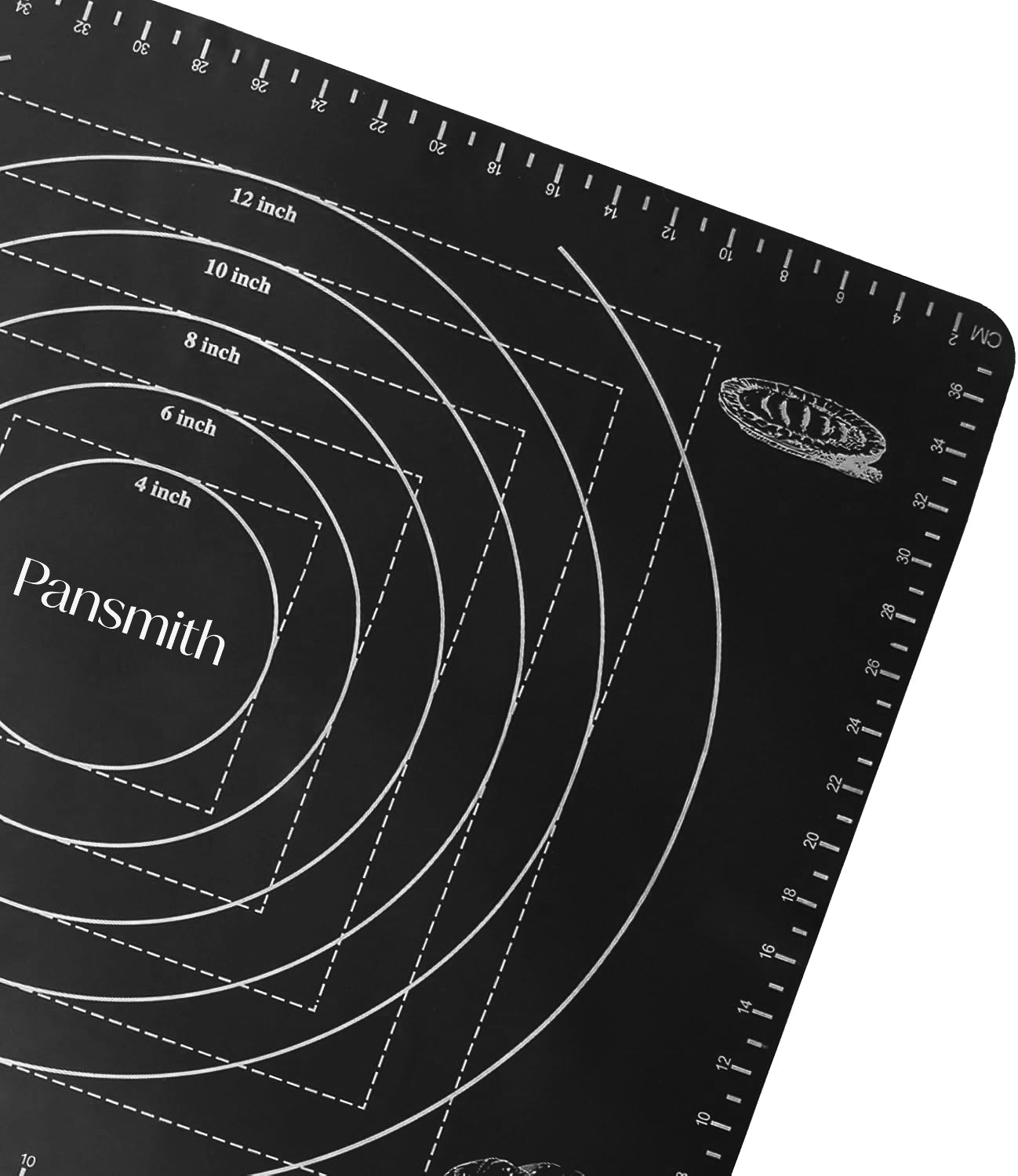 Pansmith 19.6 X 15.7 Inch Silicone Pastry Mat Baking Mat Rolling Dough with Measurements - Black