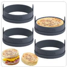 Pansmith Inner 4 inch Silicone English Muffin Rings, Nonstick Cookie Rings Crumpet Ring, BPA-Free, Set of 4